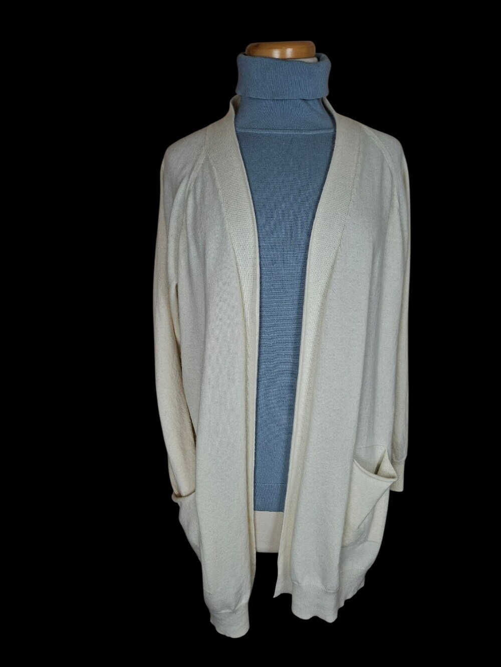 Cashmere And UltraFine Wool Open Front Cardigan Size L Made In Italy NWT